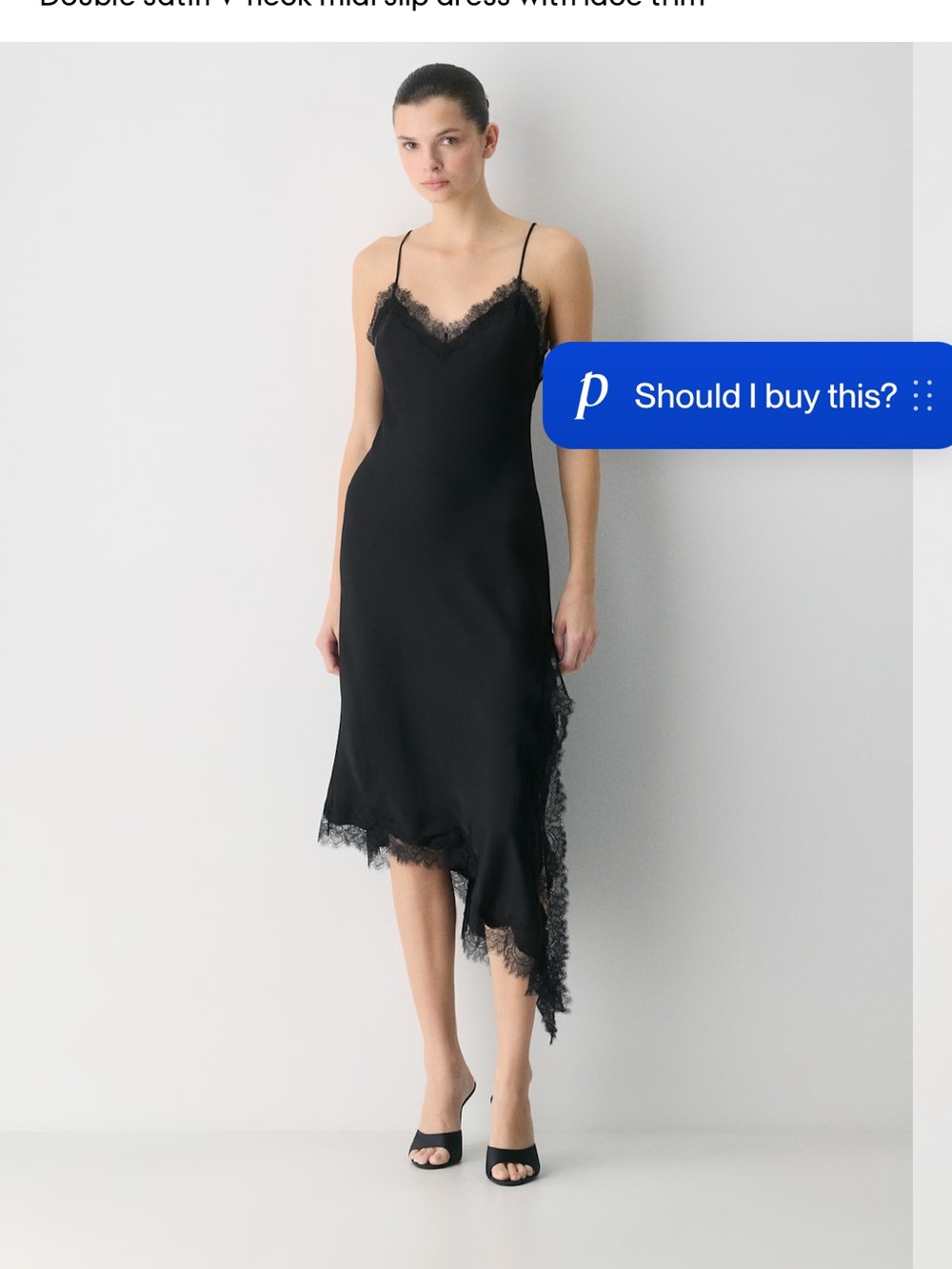 Aritzia / Ten Nocturna Black Satin Slip Dress with Lacey Trim